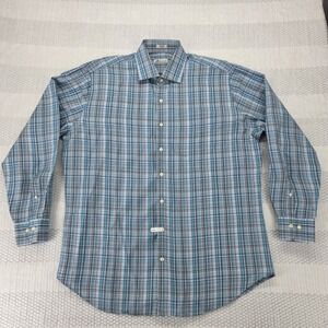 Peter Millar Button Down Mens Dress Shirt Blue Plaid Extra Large XL Dry Cleaned